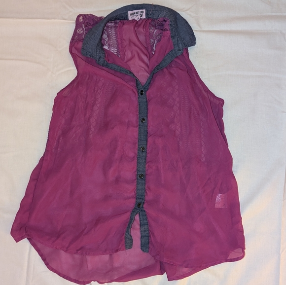 Women's Sleeveless Sheer Top - Fuchsia and Denim - Picture 1 of 4
